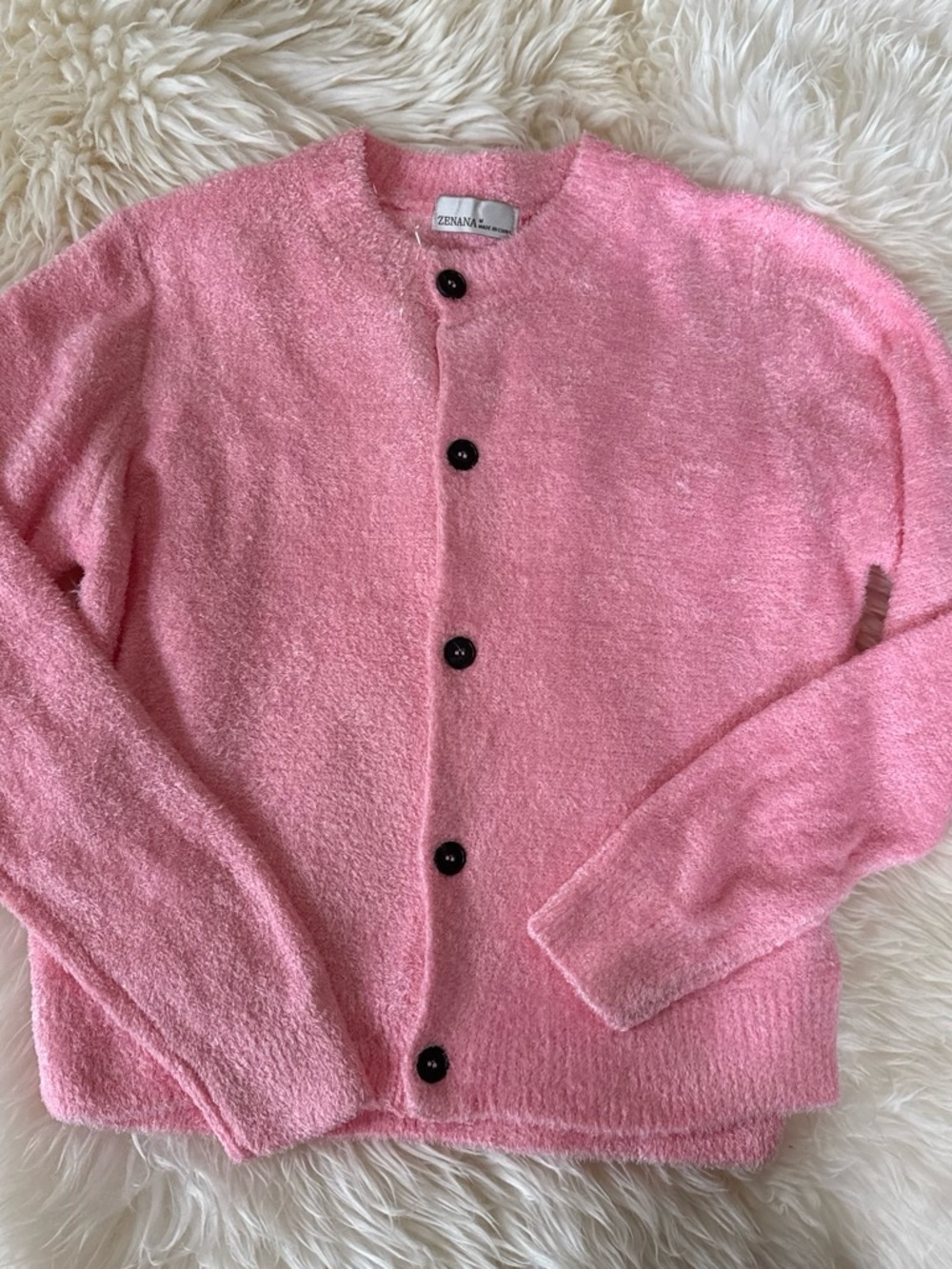 Zenana Outfitters Pink Button-Front Knit Cardigan